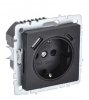 IEK BRITE Розетка 1-местная с заземлением с защитными шторками 16А с USB A+C 18Вт РЮш11-1-БрЧ черный BR-R14-16-U22-018-K02