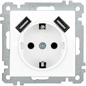 Фотография товара 'IEK Розетка РЮш10-1-Б с заземляющим контактом с защитной шторкой 16А USBх2 2,1A BOLERO, ERB14-K01-16-U2'