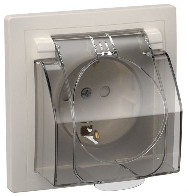 Фотография товара 'IEK Розетка 1-местная РСбш11-3-ККБ-44 с заземляющим контактом с защитной шторкой керамика IP44 16А КВАРТА, ERK71-K01-10-DM-44'