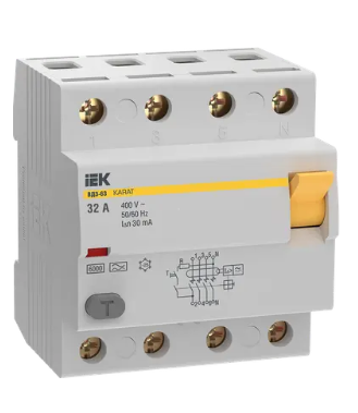Фотография товара 'IEK Выключатель дифференциальный (УЗО) KARAT ВД3-63 4P 32А 30мА 6кА тип A, MDV21-4-032-030'