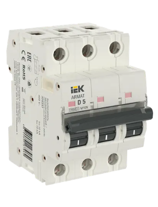 Фотография товара 'IEK ARMAT Автоматический выключатель M10N 3P D 5А AR-M10N-3-D005'
