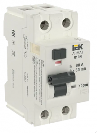 Фотография товара 'IEK ARMAT Выключатель дифференциального тока R10N 2P 80А 30мА тип A, AR-R10N-2-080A030'