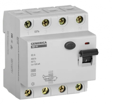 Фотография товара 'IEK Выключатель дифференциальный (УЗО) ВД1-63 4Р 63А 100мА, MDV15-4-063-100'