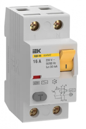 Фотография товара 'IEK Выключатель дифференциальный (УЗО) KARAT ВД3-63 2P 16А 30мА 6кА тип AC, MDV20-2-016-030'