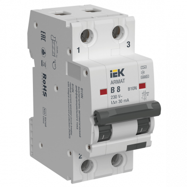 Фотография товара 'IEK AR-B10N-2-B008A030 ARMAT АВДТ B10N 2P B8 30мА тип A'