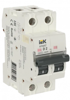 Фотография товара 'IEK ARMAT Автоматический выключатель M06N 2P D 2А, AR-M06N-2-D002'