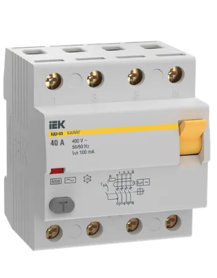 Фотография товара 'IEK Выключатель дифференциальный (УЗО) KARAT ВД3-63 4P 40А 100мА 6кА тип AC, MDV20-4-040-100'