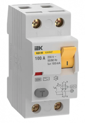 Фотография товара 'IEK Выключатель дифференциальный (УЗО) KARAT ВД3-63 2P 100А 100мА 6кА тип AC, MDV20-2-100-100'