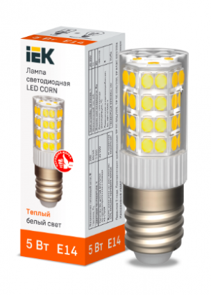 Фотография товара 'IEK Лампа светодиодная CORN капсула 5Вт 230В 3000К керамика E14 LLE-CORN-5-230-30-E14'