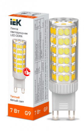 Фотография товара 'IEK Лампа светодиодная CORN капсула 7Вт 230В 3000К керамика G9 LLE-CORN-7-230-30-G9'