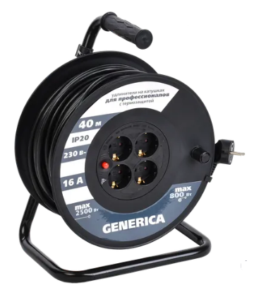 Фотография товара 'IEK Катушка УК40 с термозащитой 4 места 2P+PE/40м 3х1,5мм2 WKP20-16-04-40-G'