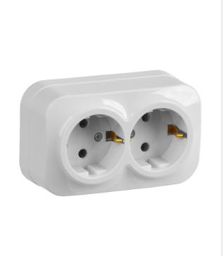 Фотография товара 'IEK Розетка двухместная для открытой установки РС22-3-ХБ с заземлением 16А GLORY белый ERH21-K01-16'