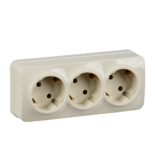 Фотография товара 'IEK Розетка трехместная для открытой установки РС23-3-ХК с заземлением 16А GLORY кремовый ERH31-K33-16'
