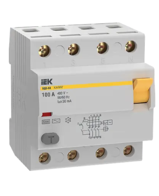 Фотография товара 'IEK Выключатель дифференциальный (УЗО) KARAT ВД3-63 4P 100А 30мА 6кА тип AC, MDV20-4-100-030'