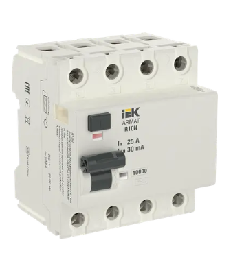 Фотография товара 'IEK ARMAT Выключатель дифференциального тока R10N 4P 25А 30мА тип AC, AR-R10N-4-025C030'