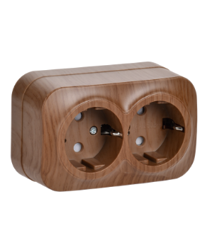 Фотография товара 'IEK Розетка двухместная для открытой установки РСш22-3-ХД с заземлением и защитной шторкой 16А GLORY дуб ERH24-K24-16'