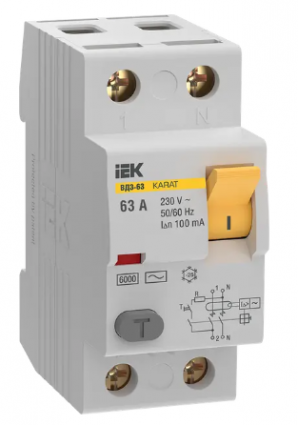 Фотография товара 'IEK Выключатель дифференциальный (УЗО) KARAT ВД3-63 2P 63А 100мА 6кА тип AC, MDV20-2-063-100'