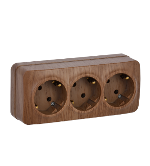 Фотография товара 'IEK Розетка трехместная для открытой установки РС23-3-ХД с заземлением 16А GLORY дуб ERH31-K24-16'