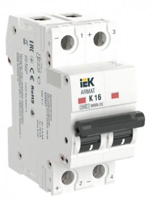 Фотография товара 'IEK ARMAT Автоматический выключатель M06N-DC 2P K 16А, AR-M06N-2-K016DC'