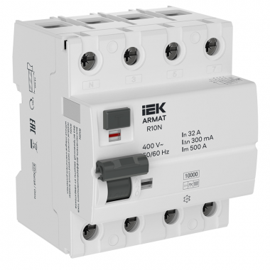 Фотография товара 'IEK AR-R10N-4-032B300 ARMAT ВДТ R10N 4P 32А 300мА тип B'