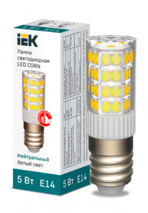 Фотография товара 'IEK Лампа светодиодная CORN капсула 5Вт 230В 4000К керамика E14 LLE-CORN-5-230-40-E14'