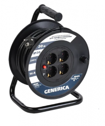 Фотография товара 'IEK Катушка УК20 с термозащитой 4 места 2P+PE/20м 3х1,5мм2 WKP20-16-04-20-G'