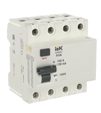 Фотография товара 'IEK ARMAT Выключатель дифференциального тока R10N 4P 100А 100мА тип A-S, AR-R10N-4-100AS100'