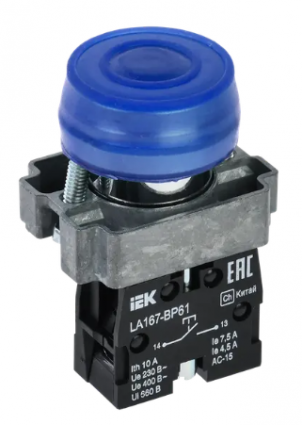 Фотография товара 'IEK Кнопка управления LA167-BP61 d=22мм 1з синяя BBT20-BP61-1-22-67-K07'