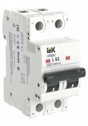 Фотография товара 'IEK ARMAT Автоматический выключатель M06N-DC 2P L 63А, AR-M06N-2-L063DC'