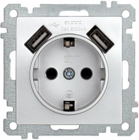 Фотография товара 'IEK Розетка РЮш10-1-Б с заземляющим контактом с защитной шторкой 16А USBх2 2,1A BOLERO, ERB14-K23-16-U2'