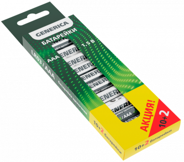 Фотография товара 'IEK ABT-LR03-ST-B12-G Батарейка щелоч. Alkaline LR03/AAA (10+2шт) ПРОМО'