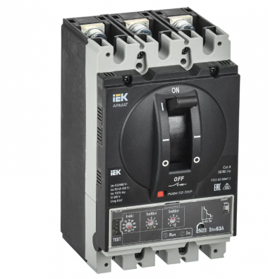 Фотография товара 'IEK ARMAT Автоматический выключатель в литом корпусе 3P типоразмер A 50кА 63А AR-MCCB-3A-050-0063A-ELSC'