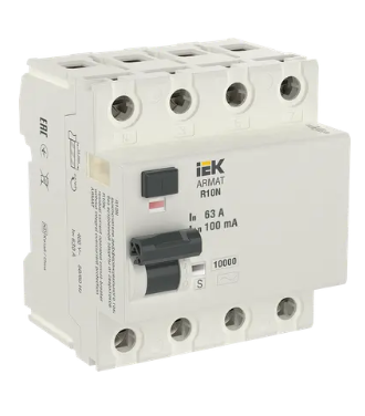 Фотография товара 'IEK ARMAT Выключатель дифференциального тока R10N 4P 63А 100мА тип AC-S, AR-R10N-4-063CS100'