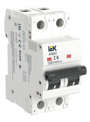 Фотография товара 'IEK ARMAT Автоматический выключатель M06N-DC 2P Z 6А, AR-M06N-2-Z006DC'