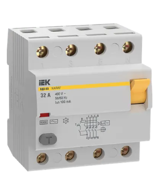 Фотография товара 'IEK Выключатель дифференциальный (УЗО) KARAT ВД3-63 4P 32А 100мА 6кА тип AC, MDV20-4-032-100'