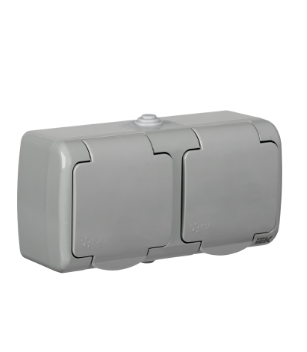 Фотография товара 'IEK Розетка 2-местная для открытой установки РСш22-2-А с заземляющим контактом и крышкой 16А IP54 AQUATIC ERA22-K03-16-54'