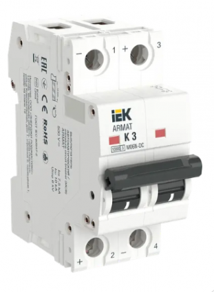Фотография товара 'IEK ARMAT Автоматический выключатель M06N-DC 2P K 3А, AR-M06N-2-K003DC'