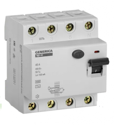 Фотография товара 'IEK Выключатель дифференциальный (УЗО) ВД1-63 4Р 40А 100мА. MDV15-4-040-100'