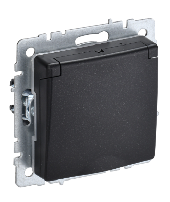 Фотография товара 'IEK BRITE Розетка 1-местная с заземлением с защитными шторками и крышкой 16А IP20 РСбш10-3-БрЧ черный BR-R16-16-K02'