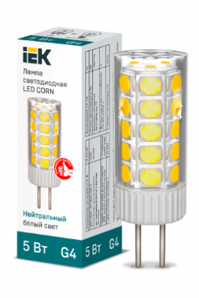 Фотография товара 'IEK Лампа светодиодная CORN капсула 5Вт 12В 4000К керамика G4 LLE-CORN-5-012-40-G4'