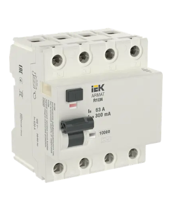 Фотография товара 'IEK ARMAT Выключатель дифференциального тока R10N 4P 63А 300мА тип A, AR-R10N-4-063A300'