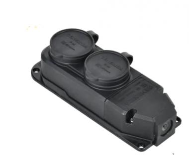 Фотография товара 'IEK Розетка (колодка) двухместная с защитной крышкой 16А IP44 каучук черная ERK20-016-02-44-K02-G'