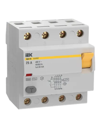 Фотография товара 'IEK Выключатель дифференциальный (УЗО) KARAT ВД3-63 4P 25А 30мА 6кА тип A, MDV21-4-025-030'