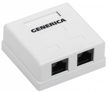 Фотография товара 'IEK CS2-1C5EU-22-G Розетка инф. настенная RJ45 кат. 5Е UTP 2 порта GENERICA'