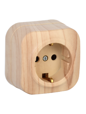 Фотография товара 'IEK Розетка одноместная для открытой установки РС20-3-ХС с заземлением 16А GLORY сосна ERH11-K34-16'