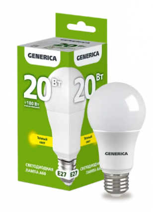 Фотография товара 'IEK  Лампа светодиодная A60 груша 20Вт 230В 3000К E27 LL-A60-20-230-30-E27-G'