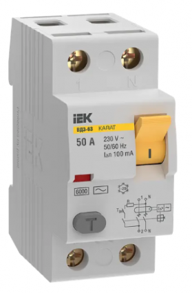 Фотография товара 'IEK Выключатель дифференциальный (УЗО) KARAT ВД3-63 2P 50А 100мА 6кА тип AC, MDV20-2-050-100'