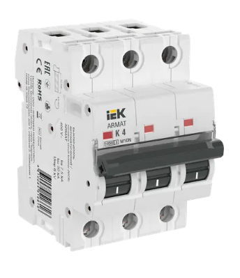 Фотография товара 'IEK ARMAT Автоматический выключатель M10N 3P K 4А AR-M10N-3-K004'