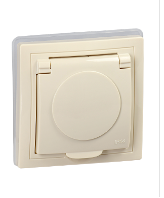 Фотография товара 'IEK KVARTA Розетка 1-местная РСбш10-3-ККм-44 с заземляющим контактом с защитными шторками и крышкой 16А IP44 кремовый KV-R16-16-44-K33'