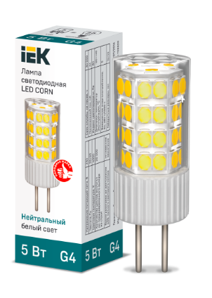 Фотография товара 'IEK Лампа светодиодная CORN капсула 5Вт 230В 4000К керамика G4 LLE-CORN-5-230-40-G4'
